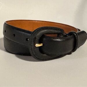 Ralph Lauren Black Genuine Leather Belt with Gold RL Accent